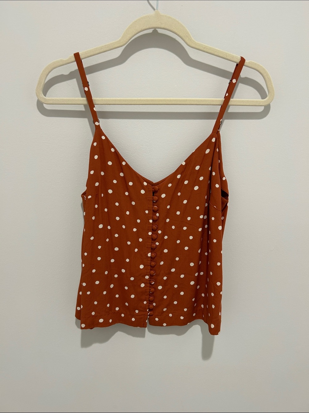 Madewell Burnt Orange Polka Dot Button-Front Tank Top